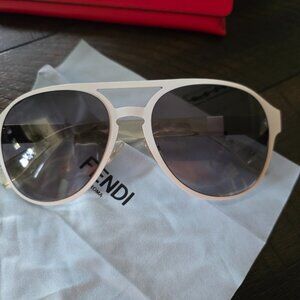 Fendi White Aviator Sunglasses | Double Bridge Pequin Stripe | Made in Italy